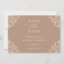 Elegante Taupe Trouw Save the Date Kaarten