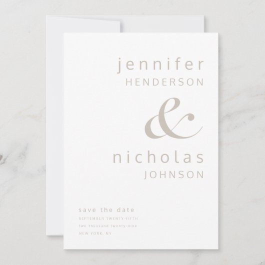 Elegante Taupe Typografie bruiloft Save The Date (Voorkant)