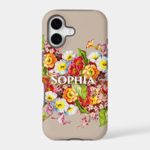 Elegante Taupe Vintage Bloemen Persoonlijke Naam