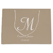 Elegante Taupe & Witte Monogram Naam Bruiloft Fees Groot Cadeauzakje (Voorkant)