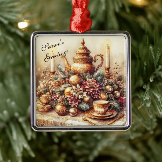 Elegante  Tea Party Kerst Metalen Ornament (Boom)