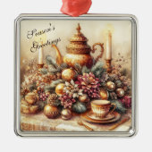 Elegante  Tea Party Kerst Metalen Ornament (Voorkant)