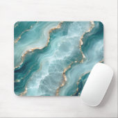 Elegante Teal Agate Marmer met Gouden Aders Muismat (Met muis)