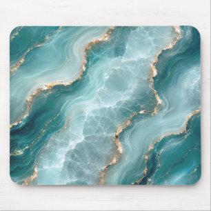 Elegante Teal Agate Marmer met Gouden Aders Muismat