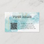 Elegante Teal Alcohol Ink Marmer met QR-code Visitekaartje (Achterkant)