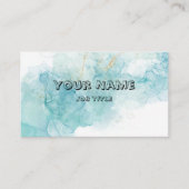 Elegante Teal Alcohol Ink Marmer met QR-code Visitekaartje (Voorkant)