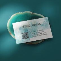 Elegante Teal Alcohol Ink Marmer met QR-code