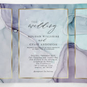 Elegante Teal Amethist Abstracte Inkt Drieluik Uitnodiging (Binnenkant midden)