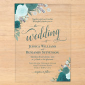 Elegante Teal & Aqua Boho Chic Rozen Bruiloft Acryl Uitnodigingen (Voorkant)
