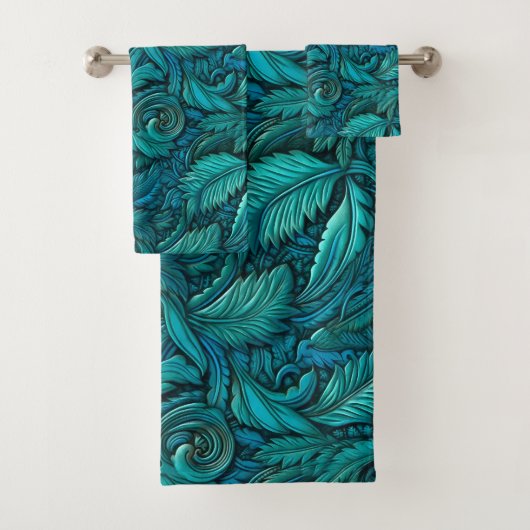 Elegante teal bewerkt leer bad handdoek (Insitu)