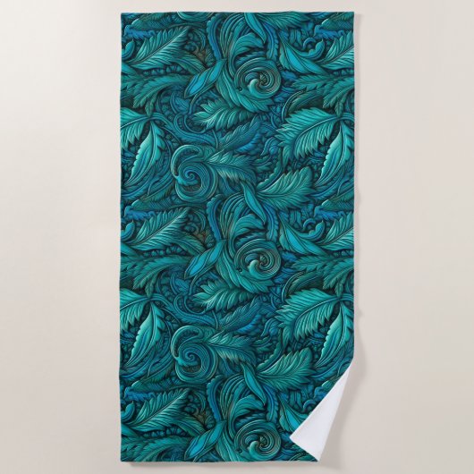 Elegante teal bewerkt leer strandlaken (Voorkant)