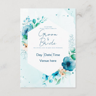 Elegante Teal & Blauwe Bloemachtige Trouwuitnodigi Kaart
