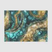 Elegante Teal Blauwe Gouden Agat Geode Marmer Abst Tissuepapier (Voorkant)