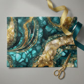 Elegante Teal Blauwe Gouden Agat Geode Marmer Abst Tissuepapier