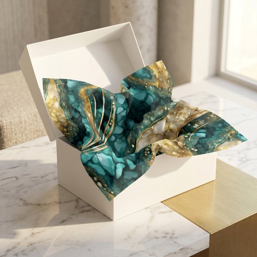 Elegante Teal Blauwe Gouden Agat Geode Marmer Abst Tissuepapier
