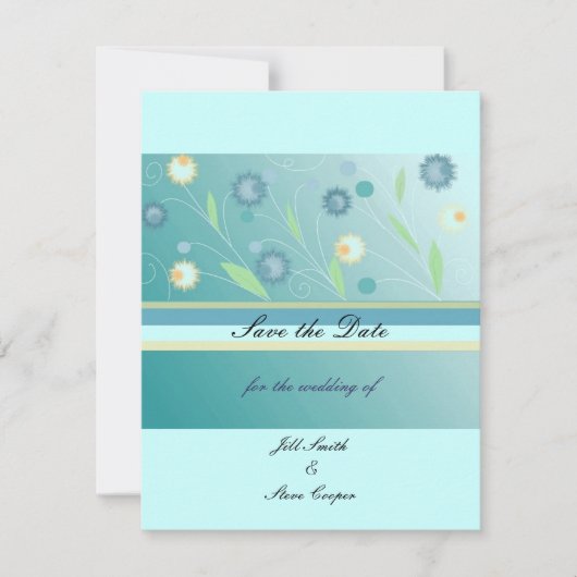Elegante Teal Bloemige Bewaar de Datum Save The Date (Voorkant)