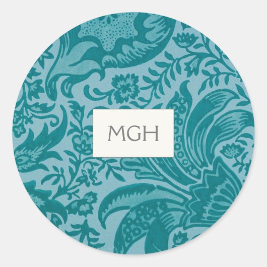 Elegante Teal Bloemige Monogram Envelopezegels Ronde Sticker (Voorkant)