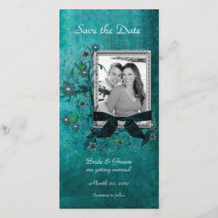 Elegante Teal Bloemige 'Save the Date' Fotokaarten Save The Date