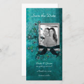 Elegante Teal Bloemige 'Save the Date' Fotokaarten Save The Date (Voorkant / Achterkant)