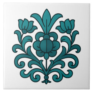 Elegante Teal Bloemrijke Mandala Gebrandschilderd Tegeltje