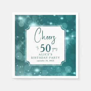 Elegante Teal Bokeh Glitter 50e Verjaardagsfeest  Servet