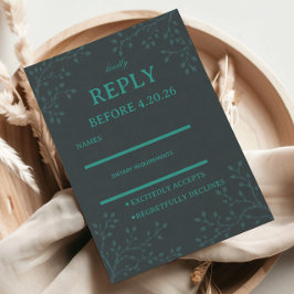 Elegante Teal Botanica RSVP Kaartje