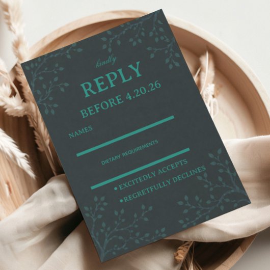 Elegante Teal Botanica RSVP Kaartje