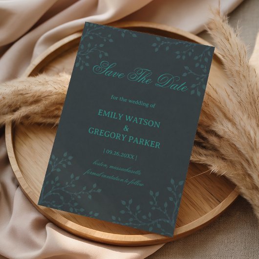 Elegante Teal Botanisch Save The Date