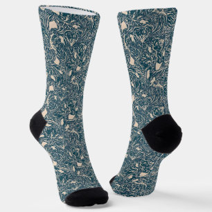 Elegante Teal Botanische Spiraal Naadloos Patroon Sokken