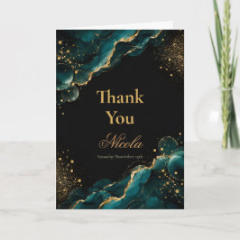 Elegante Teal en Goud Alcohol Inkt Bedankkaart