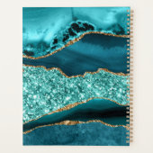 Elegante Teal en Goud Oceaan Glitter Agate Planner (Achterkant)