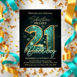 Elegante Teal en Gouden 21e Verjaardagsviering Kaart