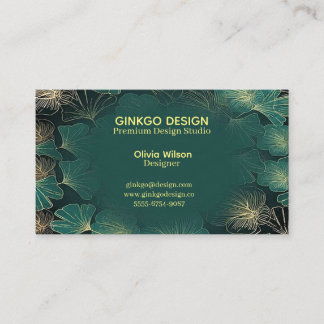 Elegante Teal en Gouden Botanische Bloem Visitekaartje