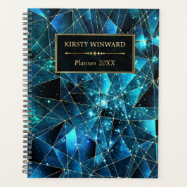 Elegante Teal en Gouden Middernacht Kristal Galaxy Planner