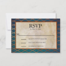 Elegante Teal en Koperen Huwelijks RSVP