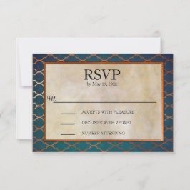 Elegante Teal en Koperen Huwelijks RSVP Kaartje