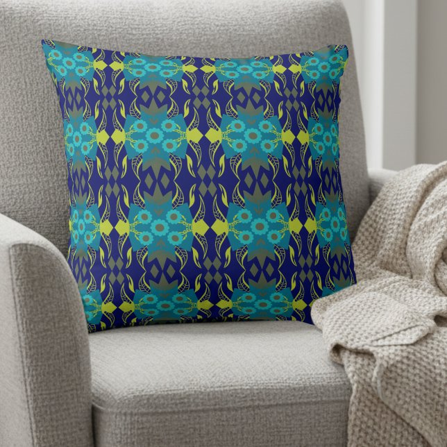 Elegante Teal En Navy  Kussen (Whimsical details in teal & navy. Modern and perfect for that pop of color for any room.)