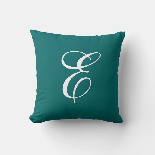 Elegante Teal en Witte Monogram Worpkussen Kussen (Voorkant)