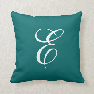 Elegante Teal en Witte Monogram Worpkussen Kussen