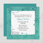 Elegante teal Fleur verjaardagsuitnodiging Kaart (Voorkant / Achterkant)