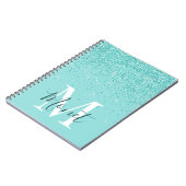 Elegante Teal Glitters Met Monogram Notitieboek (Linkerzijde)