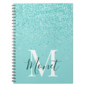 Elegante Teal Glitters Met Monogram Notitieboek (Voorkant)