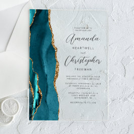 Elegante Teal Goud Agaat Script Bruiloft Acryl Uitnodigingen
