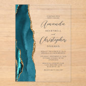 Elegante Teal Goud Agaat Script Bruiloft Acryl Uitnodigingen (Voorkant)