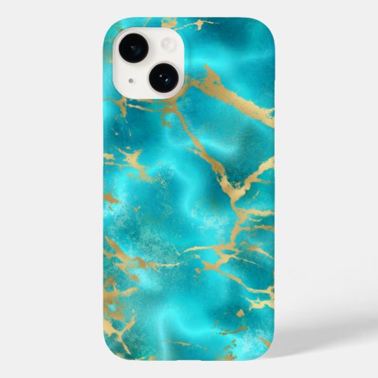 Elegante Teal Goud Aqua Blauwe Marmer Case-Mate iPhone Case (Achterkant)