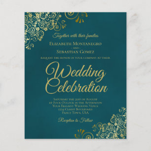Elegante Teal & Goud BUDGET Trouwuitnodiging