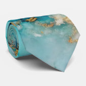 Elegante Teal Goud Marmer Stropdas (Opgerold)