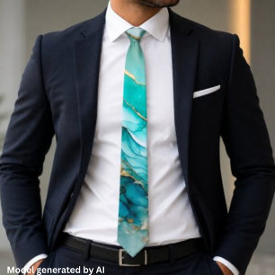 Elegante Teal Goud Marmer Stropdas