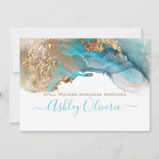Elegante Teal Goud Vloeibare Alcohol Inkt Custom Kaart