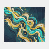 Elegante Teal Gouden Abstracte Stroomkunst Fleece Deken (Voorkant (Horizontaal))